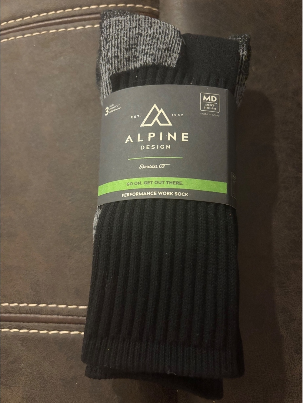 Alpine Design Performance Work Socks 3 Pair Crew Mens 6-9 Black Gray NWT